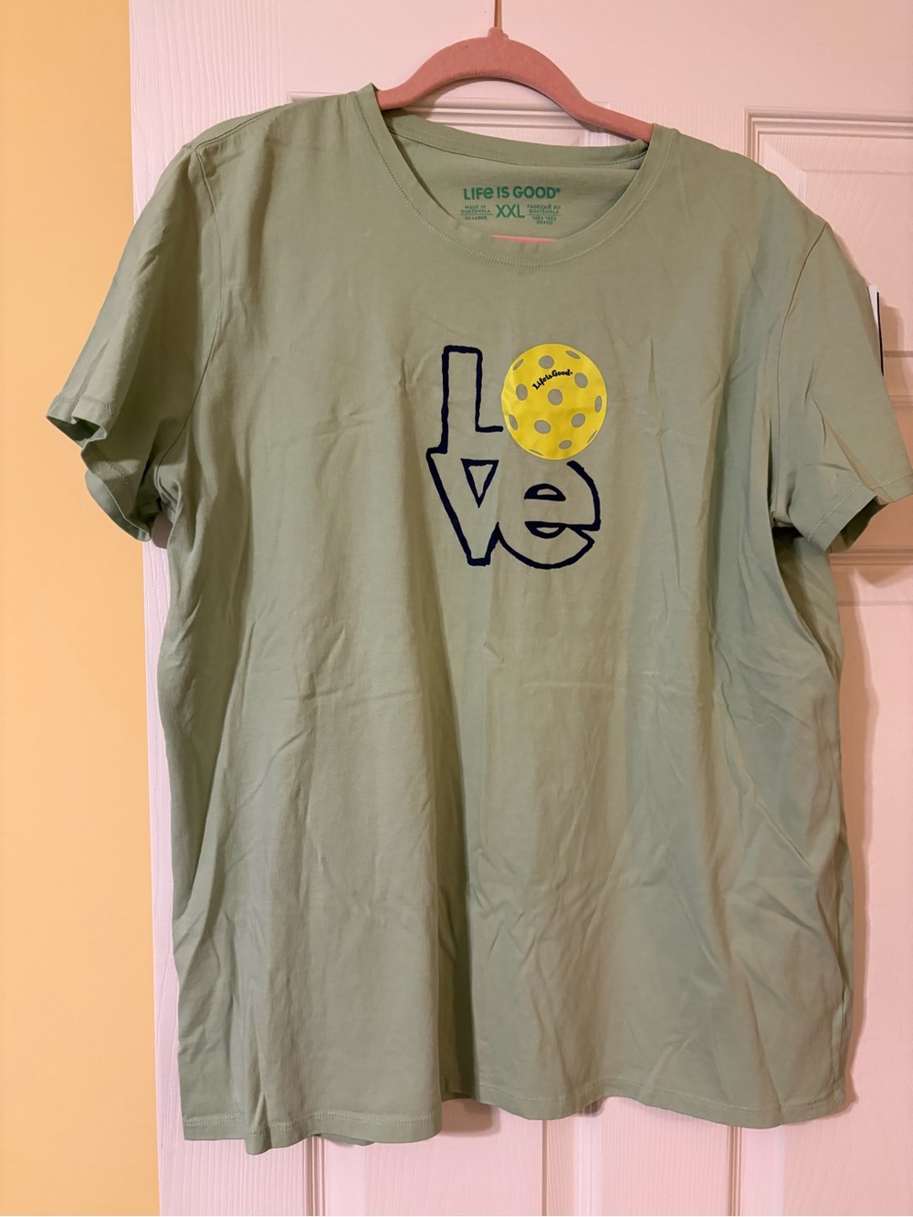 Life Is Good Light Green Short Sleeve 'Love' Graphic Tee with Yellow Accent
